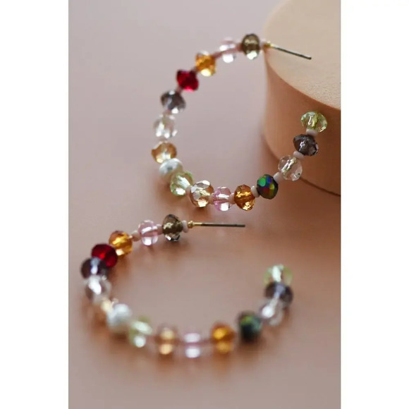 Unbranded Jewelry - Colorful Crystal Beaded Wire Hoop Earrings